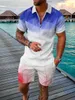 American Flag 3D Print Men Polo shirts Set Zipper Lapel Sets Collar Shorts 2pcs Hawaii Holiday style Man Sweatshirt 240328