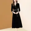 Casual Dresses 2024 High-quality Fashion Black Golden Velvet Dress Women's Autumn Slim V-Neck Elegant Party Ladies Vestidos