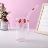 Verres à vin 300 ml Strawberry Temps résistants au café Caques d'eau de lait avec des pailles