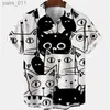 Мужские повседневные рубашки мультфильм гавайская рубашка для мужской лето с коротким рукавом Херен -стрит Роскош Фламенго 3D Принт горячее винтажная фитнес -одежда 240402
