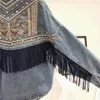 Denim Jacket Korean Floral Embroidery Suede Fringe Loose Chaquetas Mujer Coat Long Sleeve Outerwear Women Veste Femme 240318