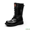 Laarzen mode mannen motorfiets laarzen schedel vechten leger mannen laarzen punk goth lederen heren schoenen high top casual boot botas hombre