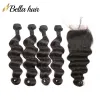 Bouteaux 100% bundles de cheveux humains avec fermeture brésilienne Virgin Hairloose Deep Hairextensions 4 Bundles avec fermeture en dentelle 4x4