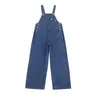 Tonårsflickor Lossa denim Jumpsuits Autumn Casual Kids Wide Leg Straight Byxa Student Barn Solid Blue Jeans Overalls 240323