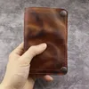 Hooks Wrinkle Wallet Vintage Handmased Cow Leather Card Holder For Men Bifold Money Clips