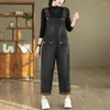 Women's Jeans Washed Distressed Denim Suspenders Overalls Loose Versatile Autumn And Winter Oversized Streetwear One-piece Pants Trend