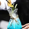 Bicchieri da vino Vetro trasparente irregolare Vaso di fiori per la casa Piegatura Cocktail Fondo spesso Grande per decorazioni centrotavola