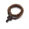 Collana orecchini set per croce da uomo corto braccialetto di perline di legno pendente accessori di abbigliamento hip hop braccialetto Y08E