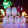 Cordas de LED 20 LEDs Solar Powered 1M 10LEDs Mason Jar Tampa Inserir Fada String Light para Jardim Festa de Natal Ao Ar Livre YQ240401