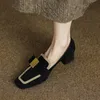 Women Oxford Shoes Vintage Pumps Mid Hools Square Toe Metal Slip on Sewing High Boat Elegant Dress 9961N 240329