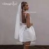 Modern Mini Ball Gown High Waist White Wedding Dress Square Collar Pearls Spaghetti Strap Sexy Backless With Button 240329