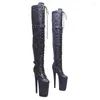 Dance Shoes Leecabe 23CM/9inches Navy Snake PU Upper Fashion Lady High Heel Platform Pole Boots