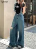 Women's Jeans Chic Women Overalls Floor Length High Waist All-match Age-reducing Female Spring Autumn Highstreet Design Daily Mujer