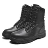 Botlar gerçek deri çelik ayak parmağı kapağı çöl askeri taktik erkekler su geçirmez kaymaz yıkılamaz iş güvenlik ayakkabıları giyiyor
