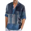 Ny minimalistisk färgblockering 3D -tryckt stående krage herr casual skjorta 76U9