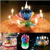 Autres fournitures de fête d'événement Rotation Colorf Pétales Musique Bougie Enfants Anniversaire Lotus Sparkling Fleur Bougies Squirt Blossom Flamme Dhxto