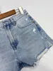 Kvinnor Solid Color Denim Shorts Summer Casual High midje Zipper Fly Kvinnlig mode Frayed AllMatch 240402