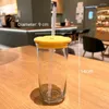 Wine Glasses Simple Flower Transparent Triangular Glass Straw Water Cup With Lid Home Office Afternoon Tea Milk Juice American Coffee