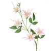 Flores decorativas plástico realista 5 cabeças clematis flor falsa simulação de fácil cuidado para decoração de casa de casamento impressionante artificial