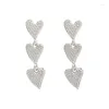Hoop Earrings 5pairs Fashion Modern Zircon CZ Crystal Tri Heart Ear Dangle Drop Earring 925 Sterling Silver Ins Trendy Accessories