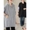 Sweats à capuche pour femmes Sweatshirts Contraste Plaid Casual Sweat à capuche Chemise surdimensionnée Coupe ample Mi-longueur Sweat-shirt polyvalent et confortable Top Otplh