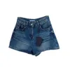 Rak 2023 sommar ny triangeletikett denim shorts kvinnor hög midja bantning mångsidig lös bred benbyxor