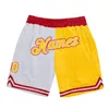 Shorts pour hommes Personnalisé Bleu Jaune Splice Authentique Basketball 3D Imprimé Hommes Votre nom Mumber Séchage rapide Plage