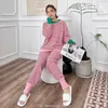 Home Clothing TXii Soft Pajamas Women's Autumn And Winter Thickened Warm Internet Celebrant Striped Embroidered Smiling Coral Fleece Wear