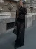 Robe Maxi noire transparente en dentelle florale, maille, Sexy, manches longues, vêtements à la mode, automne 2024