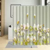 Duş perdeleri bahar çiçek bitki asma manzarası banyo dekoru pembe asılı çiçekler perdesi polyester su geçirmez kancalar