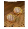 Hoop Earrings Oval Honeycomb For Women's Fashion And High Quality Pearl Titanium Steel Plated Gold Button Envio Gratis