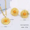 Necklace Earrings Set SUNNESA Fashion Orange Bead Senegal Jewelry For Women SUN Design Copper Plated Round Pendant Party Gift