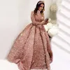 Party Dresses Luxury Saudi Arabia Wedding Dress Bride Fantasy Sequins Stand-up Collar Long-sleeved Evening Elegant Prom Dres A077