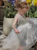 Children transparent lace tulle vest dresses girls ruffle collar gauze princess dress 2024 summer children's day party clothing Z7467