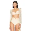 Kadın Mayo Uzun Kollu Mesh 2024 Kadınlar İçin Plaj Kıyafetleri Eşsiz Bekar Bikini Açık Moda Düz Renk İki Parçalı Mayo