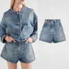 Pu Jia pr blu pantaloni di denim femminile femminile a cortometraggi di tipo a forma slip show gambe lunghezza della gamba lo stesso stile 2024 estate