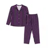 Casa roupas halloween impressão pijamas feminino roxo preto listra romântico quarto sleepwear primavera 2 peça estética oversized pijama personalizado