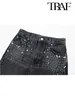 Женские джинсы 2024, модные ювелирные изделия, украшенные средней посадкой, прямые повседневные женские брюки