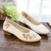 ポンプVeowalk Women Jacquard Fabric 4cm Medium Heel Shoes Ladies Embroidered先の先の尖ったつま先スリップ