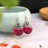 Boucles d'oreilles pendantes en argent Sterling S925 pour femmes, rétro, Agate noire, ethnique thaïlandaise, crochets d'oreille en grès bleu