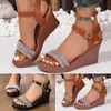 Sandalias Mujer Verano 2024 Plus Cuña Damas Rhinestone Decoración Suela Gruesa Punta Abierta Hebilla Zapatos De Tacón Pendiente