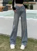 Женские джинсы Circyy, женские джинсовые брюки с высокой талией, сращенные с грубой кромкой, широкие уличные модные прямые брюки