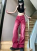 Damen Jeans American Straight Retro Rot Frühling Herbst Street Style Chic Junges Mädchen Hohe Taille Jeanshose mit weitem Bein