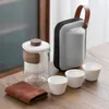 Conjuntos de chá 4 pcs Kuai Ke Cup Travel Tea Set carregando saco de vidro 1 pote 3 cerâmica ao ar livre bule pequeno