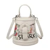 trendy womens bag allmatch fashion graffiti bucket contrast color handbag shoulder Messenger Drop 240311