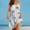 Party Dresses Flowering Straw Print Dress Women's Fashion Summer Strap Beach Bohemian Sleeveless Elegant Sundress Hem