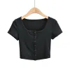 Dames T-shirt T-shirts Dames Rib Button Through Top met korte mouwen Drop Delivery Kleding Kleding Tops Tees Otbsu