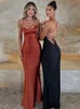 Mozision Satijnen Backless Maxi Jurk Voor Vrouwen Herfst Spaghetti Mouwloze Bodycon Lange Jurk Vestido Clubwear 240320