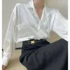 Mulheres de seda blusas homens designer camisetas com letras bordado moda manga longa camisetas casuais tops roupas preto branco