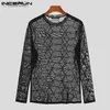 القمصان غير الرسمية للرجال 2023 رجال T قميص مطبوع o-tech long Sleeve Mesh الشارع الشفاف المثير للحفلة الليلية tee Tops Men Clothing S-5XL 240402